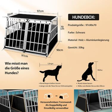 CADOCA® Клітка для собак, алюмінієва, 54x70x51 см, для перевезення в автомобілі, міцна, закривається, трапецієподібна, розмір M, CADOCA® Autobox