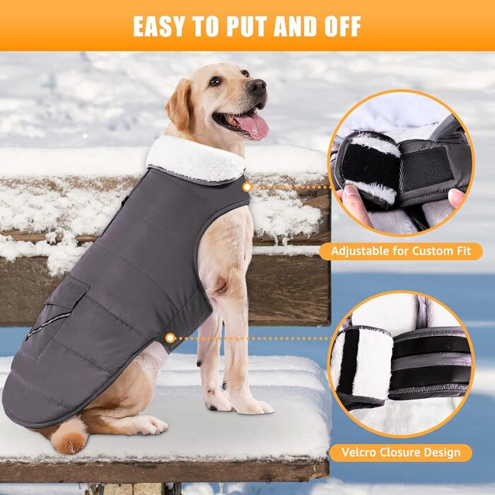 iBuddy Тепла зимова куртка для собак, водонепроникна, вітронепроникна, з флісовою жилеткою, для великих собак, дівчаток та хлопчиків (Сірий, X-Large)