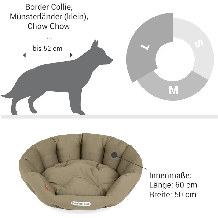 Кругле ліжко для собак Doctor Bark - м'яке собаче гніздочко для середніх собак з ортопедичною подушкою та іграшкою-кісткою. Можна прати до 95°C. Зроблено в Німеччині (L - 60x50 см, золотисто-коричневий)