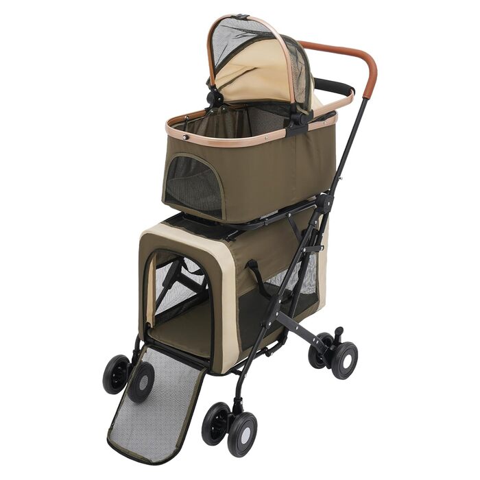 Візок для собак та інших домашніх тварин 3 в 1, до 35 кг, складаний, з переносною сумкою та сітковими віконцями (темно-зелений)