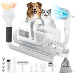 Pecute 2-в-1 Фен для собак, сушар для собак та пилосос, 1.7л контейнер для сміття, багатофункціональний набір для догляду за домашніми тваринами з тримером для собак та інструментами для грумінгу, підходить для цілорічного використання