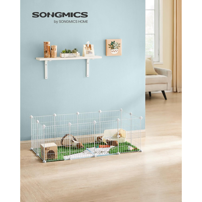 SONGMICS вольєр для дрібних тварин, металевий манеж 123×63×41 см, білий, для кроликів, морських свинок