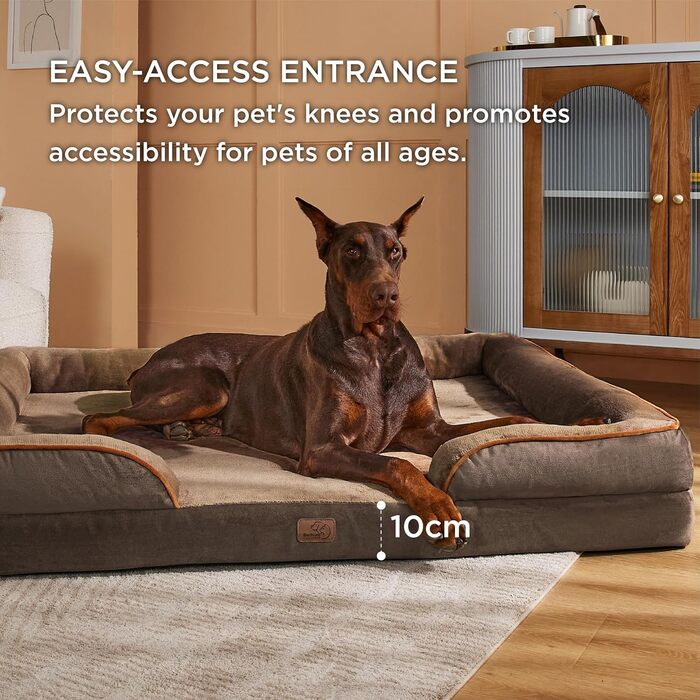 Ортопедичне ліжко для собак BEDSURE - 122x89 см, зручне диван для великих собак, з ефектом пам'яті, коричневий, миється, антиковзаюче