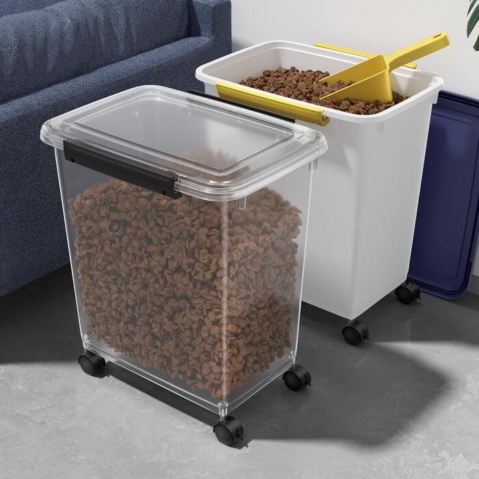 Контейнер для корму для собак Cetomo 32L (3 шт.) з роликами, герметичний, з силіконовим ущільнювачем, з застібками, прозорий, 32л (12кг)