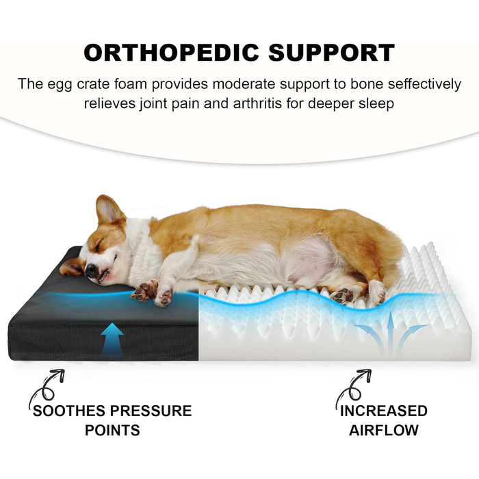 Ортопедичне ліжко для собак та котів, вологостійке, з memory foam, знімний чохол, квадратне