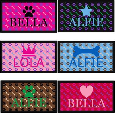 Килимок для годівлі собак з принтом лап та кісток, гумове дно, персоналізація імені та емодзі