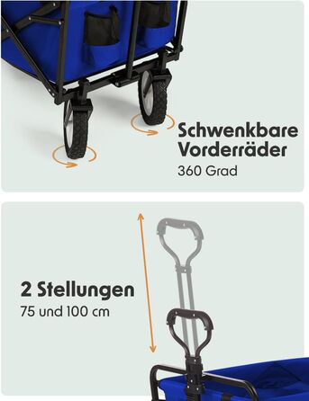 Візок-тачка LifeGoods складний, 98x45 см, блакитний – 94 л, колеса з гуми, 360°