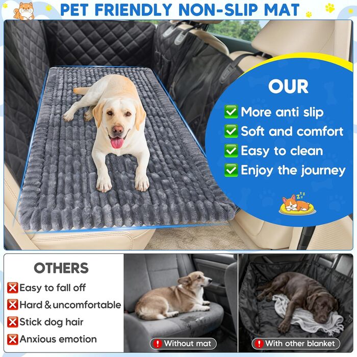 Килимок для собак у машину Loiion, антиковзаюча підстилка на заднє сидіння, м'яка автодеки для собак, 127×62,5x2,5 см, темно-сірий