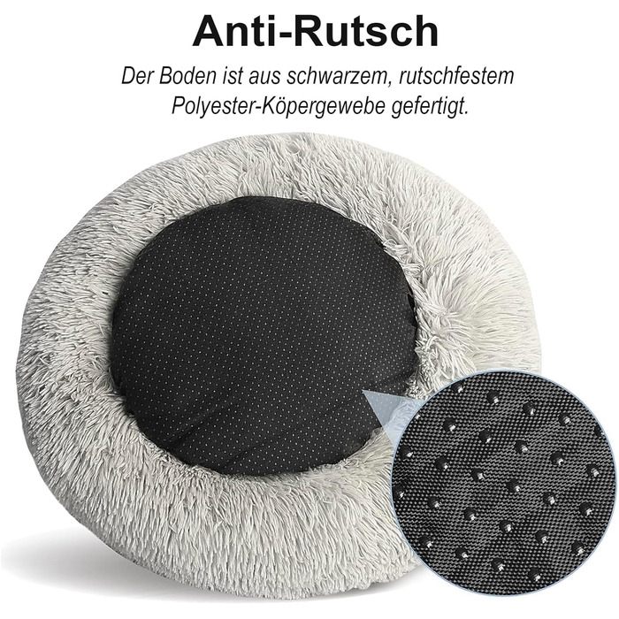 Крісло-лежанка для собак великих та середніх порід, 60 см Ø - м'яке та дихаюче лежанка з антиковзною основою та піднятим бортиком, темно-сірий колір, розмір 60 x 60 x 18 см