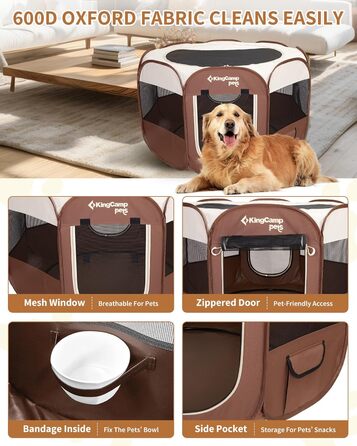 КінгКемп Переносний вольєр для собак, вольєр для цуценят, складаний вольєр для домашніх тварин, собачий намет з сумкою, для використання в приміщенні та на вулиці, знімний блискавкою низ, розмір S, хакі
