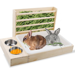 Фунтерійка для сіна PINVNBY 3-в-1 з туалетом для котів та годівницями, для кроликів та морських свинок