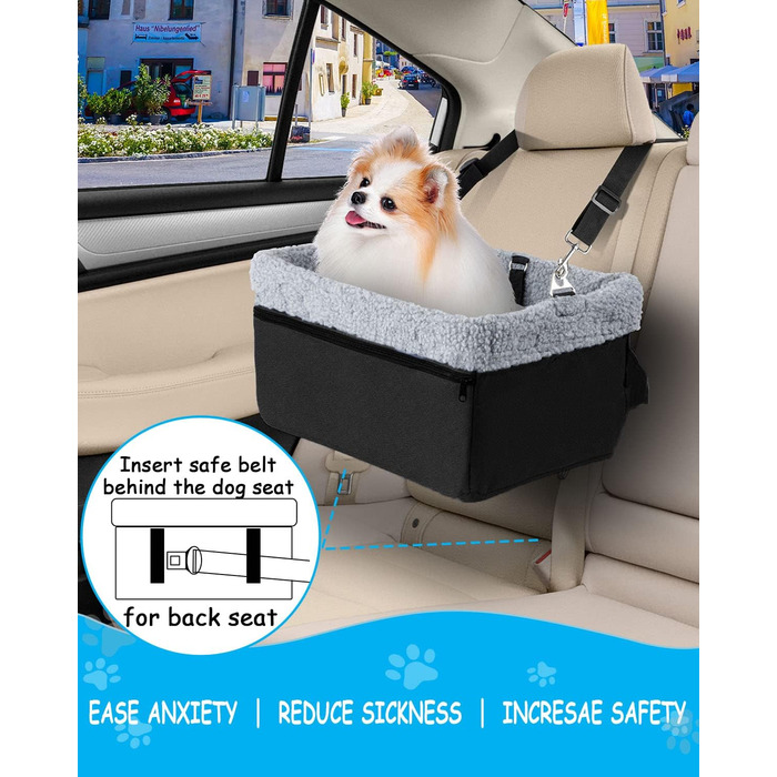 Автокрісло для собак - підвищене автокрісло для маленьких собак, цуценят. Чорно-сірий колір, вантажопідйомність до 20lbs