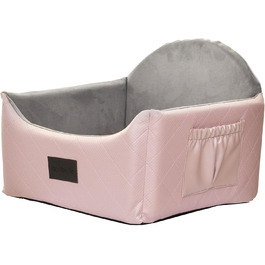 Автоматичний автокрісло для собак 2в1 | Універсальний автокрісло для собак та котів на заднє та переднє сидіння | Крісло-ліжко для собак та котів | Штучна шкіра, плюш | 48 x 48 см (Рожевий)