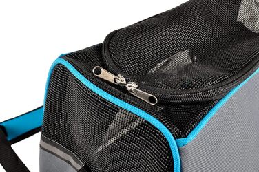 Сумка для собак Леона сіра – 44x24x29 см – поліестер, світловідбиваючий, знімний дно, страховка, ручки, ремінь на плече, легка у догляді