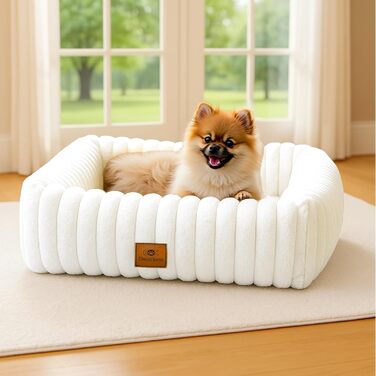 М'яке собаче ліжко для середніх порід, прямокутне, знімне, неслизьке, комфортне, коричневе, розмір M (63x53x18 см)