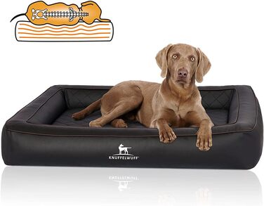 Ортопедичне ліжко для собак Knuffelwuff Hampstead M-L 85x65 см, штучна шкіра, чорне, лазерна стібка