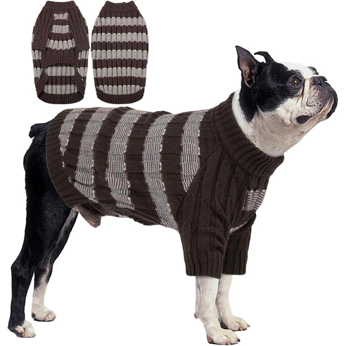 Теплий в'язаний пуловер для собак середнього розміру з отвором для шлейки, зимовий пуловер для собак з пітонами, для Французького бульдога, Кокер-спанієля, коричневий, L, B-Braun