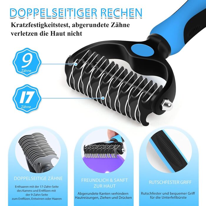 Набір для грумінгу собак великих порід Slicker Bürste Hund – 3 предмети: щітка Slicker, гребінець для підшерстка та гребінець з нержавіючої сталі. Підходить для довгошерстих собак та котів (Голден Ретрівер, Лабрадудль, Пудель)