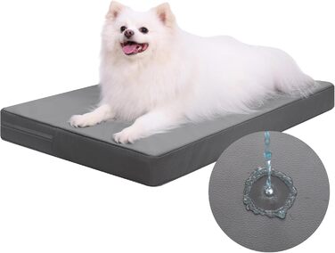 Ортопедичне ліжко для собак 58x43 см, знімний чохол з екошкіри, подушка для собак, матрац для собак, комфортне та прохолодне для внутрішнього та зовнішнього використання, сірого кольору (L58xB43xH7 см)