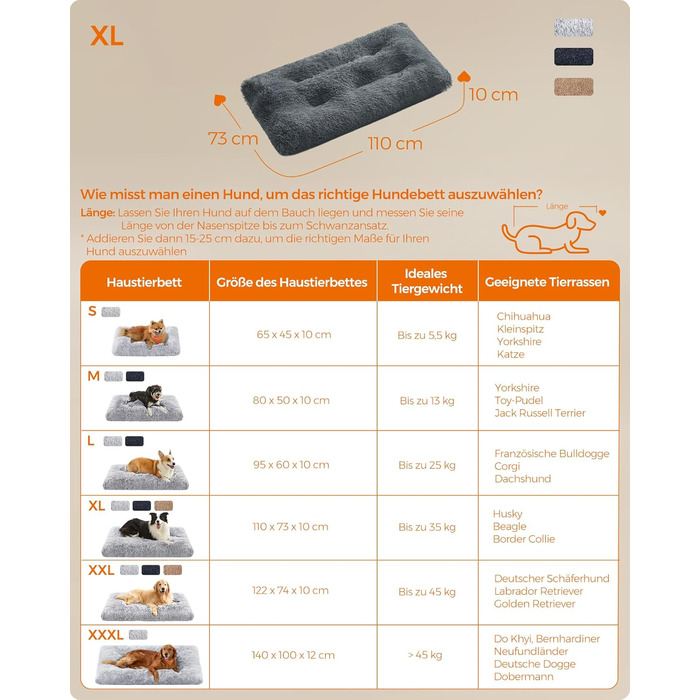 Ліжко для собак Feandrea, м'який килимок, довгий плюш, 122 x 74 см, м'яка підкладка, можна прати, багатофункціональне, PGW204K01 (L 110 x B 73 x H 10 см, темно-сірий)