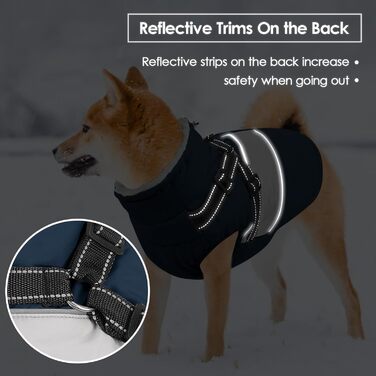 Тепла зимова куртка для собак SUNFURA з інтегрованим шлейкою, водонепроникний флісовий костюм для Французького бульдога (Small, Marineblau)