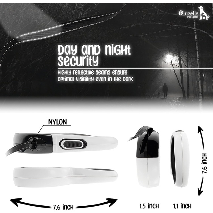Рулетка для собак до 20 кг Bluzelle з відбиваючими смугами, 5 м, міцний карабін, найнадійніша гальма, нейлоновий ремінь, ергономічна ручка