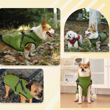 Водонепроникний собачий плащ з шлейкою, зимова тепла флісова куртка для середніх та великих собак, світловідбиваючий вітрозахисний собачий костюм (армійсько-зелений) – M