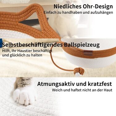 Ручне ткане ліжко для котів Maisly з бавовняного шнура, дихаюче та стійке до подряпин, складане гніздо для котів, універсальний кошик для домашніх тварин з іграшкою для котів та маленьких собак до 10 кг