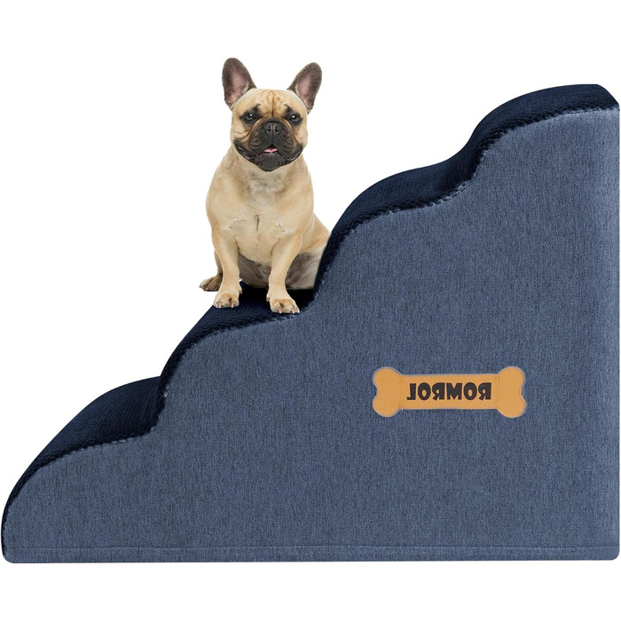 Сходинки для собак та котів Romrol – 4 сходинки, м'який Memory Foam, неслизьке покриття, для захисту суглобів, синій