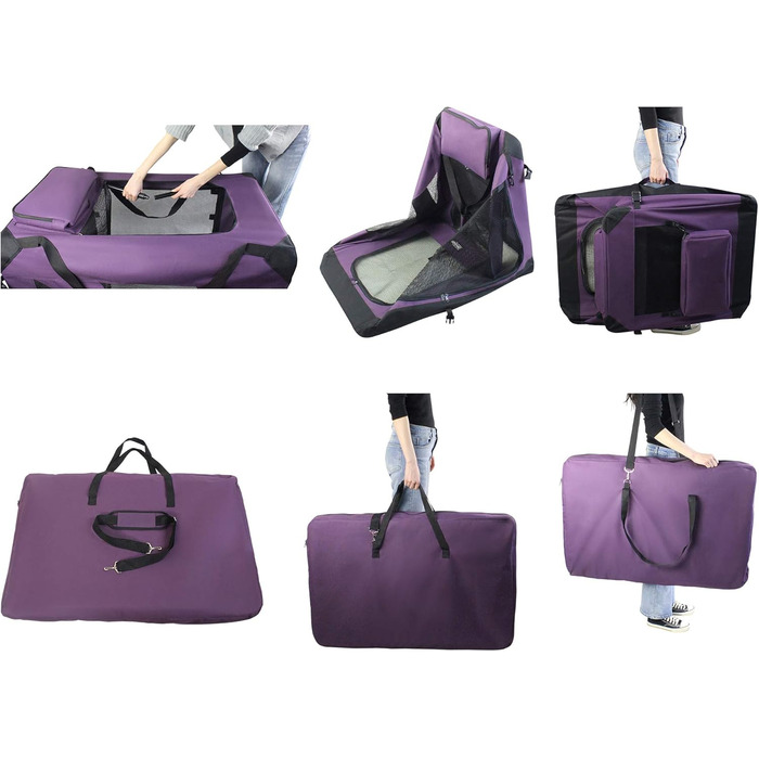 Транспортна переноска для собак EliteField, складана з 3 дверцятами, м'яка, з сумкою та флісовою підстилкою, для дому та вулиці, 50.8 x 35.6 x 35.6 см, фіолетовий