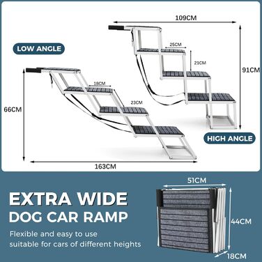 Східці для собак великих порід, широкі, 4 сходинки, складана пандус для собак (сіро-чорний, широкі, з килимом, 2)