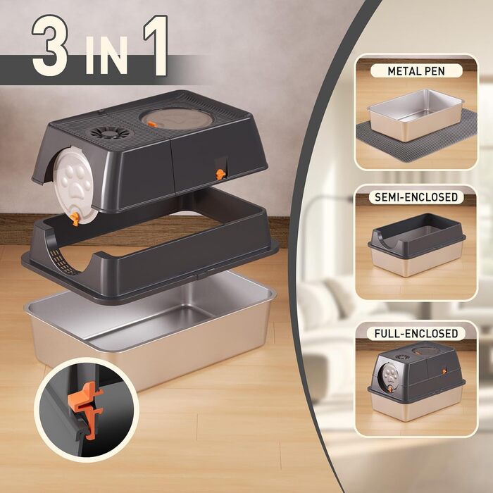 Кігтеточка-лоток для котів Citylife Edelstahl з кришкою, XXL, закритий, з двома входами, килимок для котячого туалету та совком, легко чиститься, нейтралізатор запаху, темно-сірий