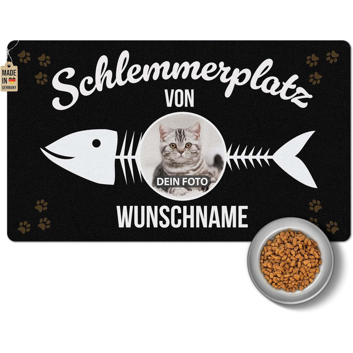 Персоналізована килимок для котячої їжі з ім'ям та фото - Royal Print, 60x35 см, антиковзаюча | Подарунок для власників котів