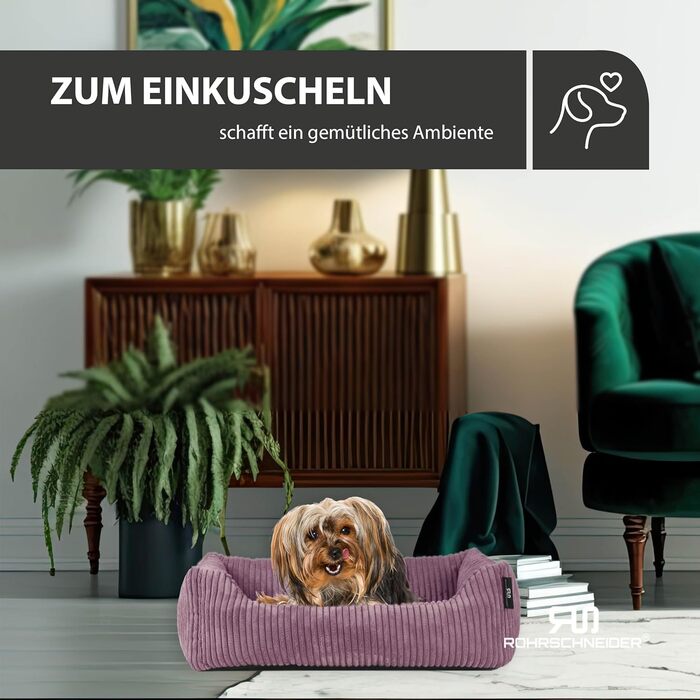 Крісло-ліжко для собак Rohrschneider | для маленьких та середніх собак | з подушкою Cord | 2 розміри (55x42 см / 70x50 см) | з пакетиками для відходів (Altrosa 55 см, Cordstoff breit)