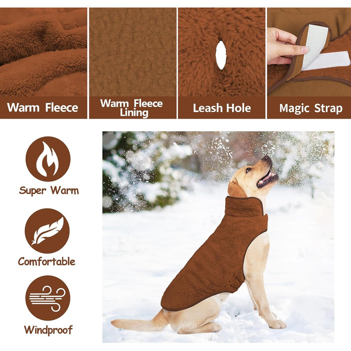 Зимовий теплий одяг для собак Malier, двосторонній, з флісу, для холодної погоди, куртка для собак, вітронепроникний, теплий, для собак, що гуляють снігом, жилет, одяг для домашніх тварин для маленьких, середніх та великих собак (Коричневий, Коричневий Me