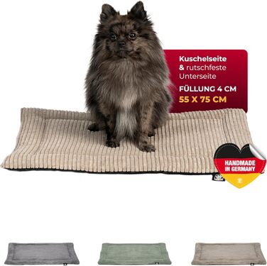 Килимок для собак HS-Hundebett® Cord з підкладкою XS – Антиковзаюча поверхня – М'яка ковдра для собак – Затишне місце для відпочинку – Виготовлено в Німеччині (Бежевий, 55x75 см)