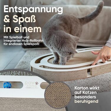 PAWZONE Драбина-крізь-стіну для котів, 72x45 см, двостороння, знімні елементи, іграшки, XXL картон, MDF, біла