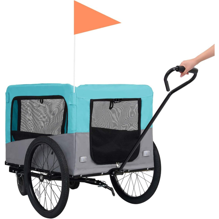 LAPOOH 2-в-1 Причіп для велосипеда та візок для бігу, причіп для собак, комфортний візок, блакитний та сірий