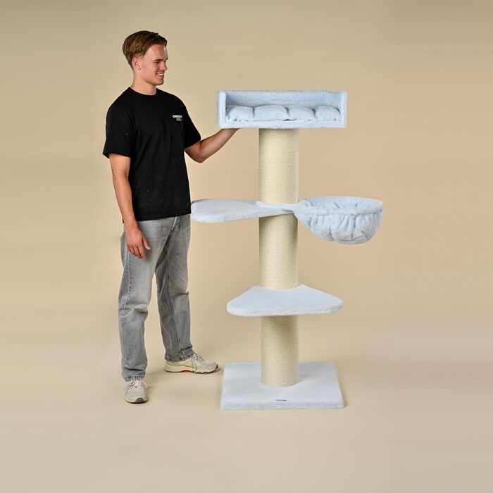 Драбина для котів RHRQuality Royalty – 158 см, товсті сизалеві стовпи (20 см), колір блакитний