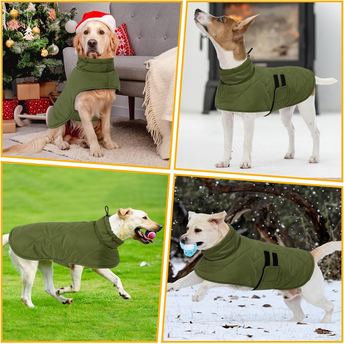 Зимовий одяг для собак великих порід: тепла куртка для такси, бульдога - вітронепроникна для дому та вулиці, кемпінгу, походів, 3XL, зелена