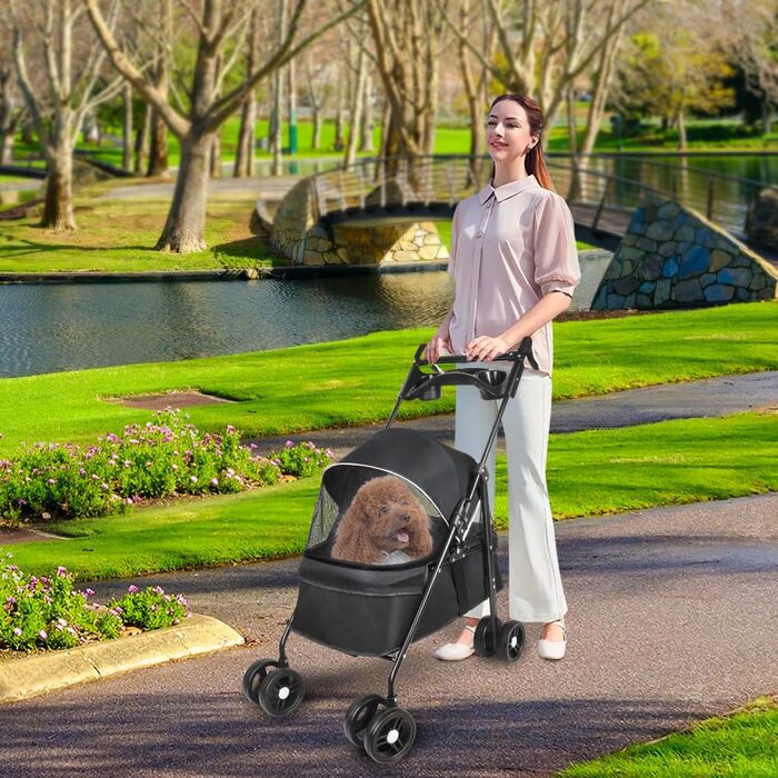 Візок для собак Homewell 2в1: візок-будка, сумка-переноска, з підстаканниками, чорний, 50x70x99 см