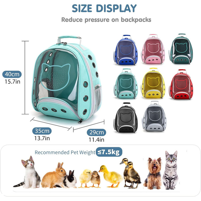 Рюкзак для котів та маленьких собак PETCUTE, дихаючий, знімний килимок, до 6 кг, з прозорим вікном, для подорожей (Цянова)