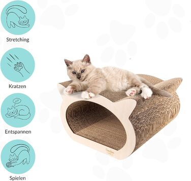 Котяче дряпальня | Дряпка з посиленої картонної конструкції | Натуральні дряпальні дошки | Міцні меблі для котів | 2в1 Дряпка-будиночок для котів | Якісний картон | Великий розмір (37 x 36 x 37 см, у формі кота)