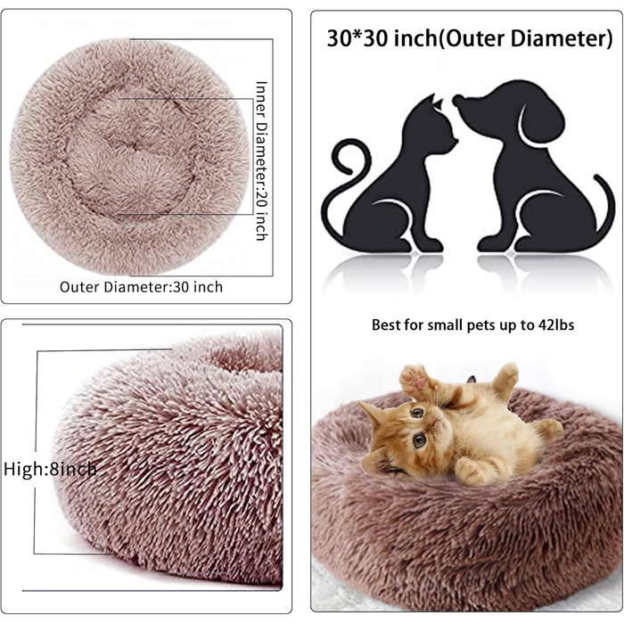 Кругле ліжко для собак та котів Nisrada, 80 см, XL, хакі, м'яке, миється, з неслизьким дном