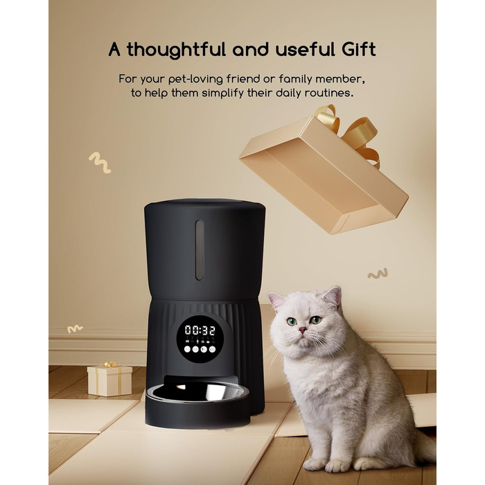 Автомат годівлі для котів Faroro 4L, програмований, з контролем порцій, 10 сек. голосових повідомлень, чорний