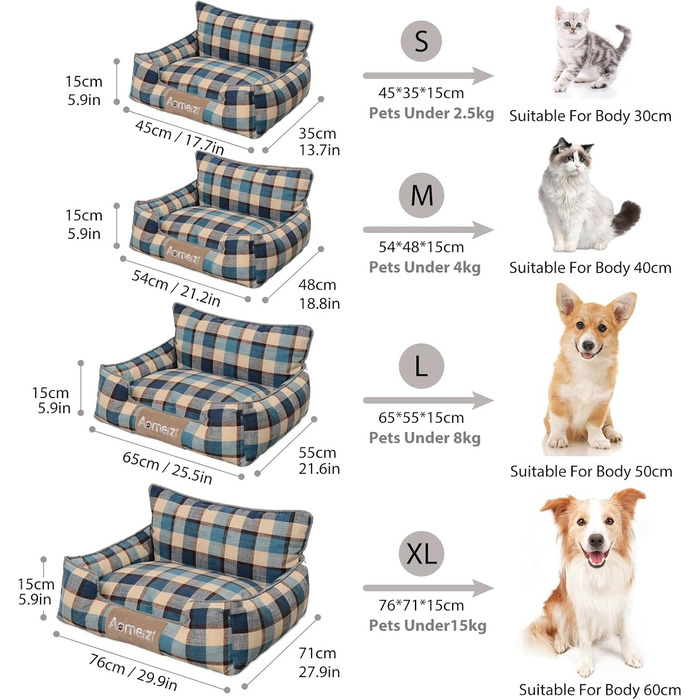 Ортопедичне собаче ліжко PETCUTE з підголовником, блакитне, для собак середніх та великих порід, знімний, washable, антиковзне, м'яке