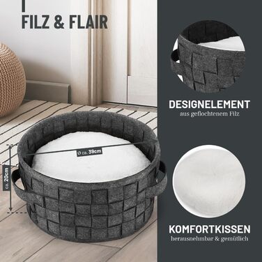 Квіткове ліжко для котів ReaVET Samtpfoten - м'яке та зручне, з подушкою, з фетру