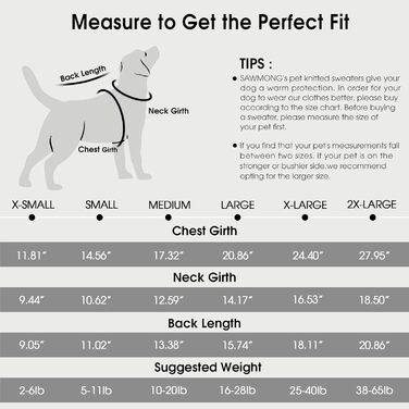 Пуловер для собак SAWMONG великих порід, з високим коміром, теплий зимовий светр для собак, сірий, розмір XX-Large
