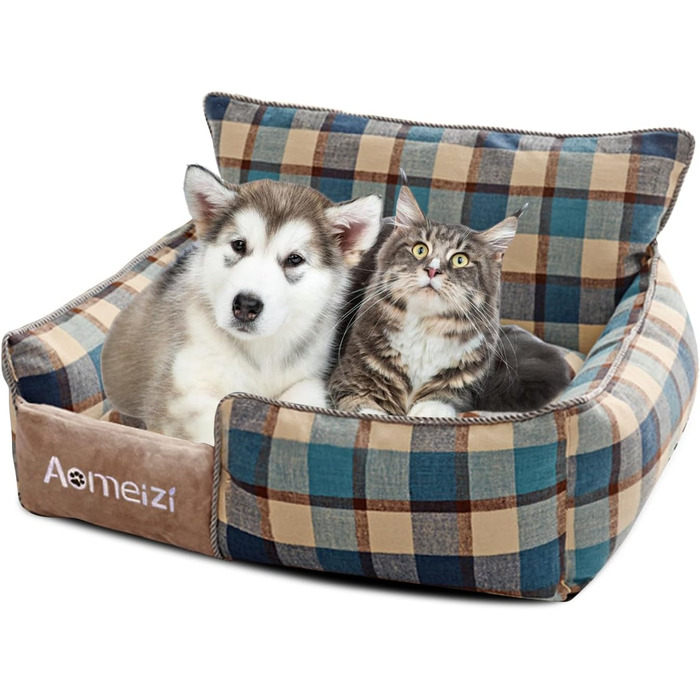 Ортопедичне ліжко для собак середніх та великих порід PETCUTE з знімним, пральним чохлом, антиковзним дном та м'яким диваном, блакитного кольору з підголовником