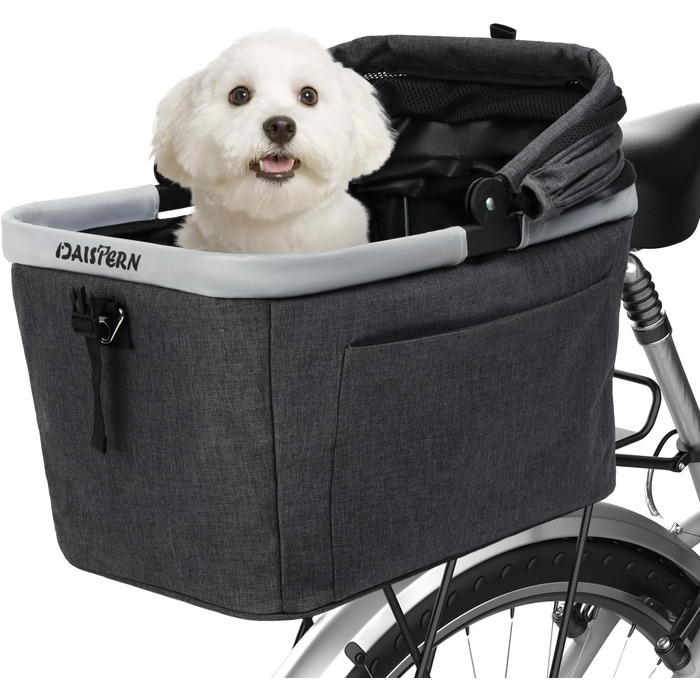 Кошик для велосипеда для собак до 12 кг, кріплення на багажник, металевий каркас, швидкознімний, сітчасте вікно, м'яке сидіння, світловідбиваючі смуги, складний, для міських велосипедів